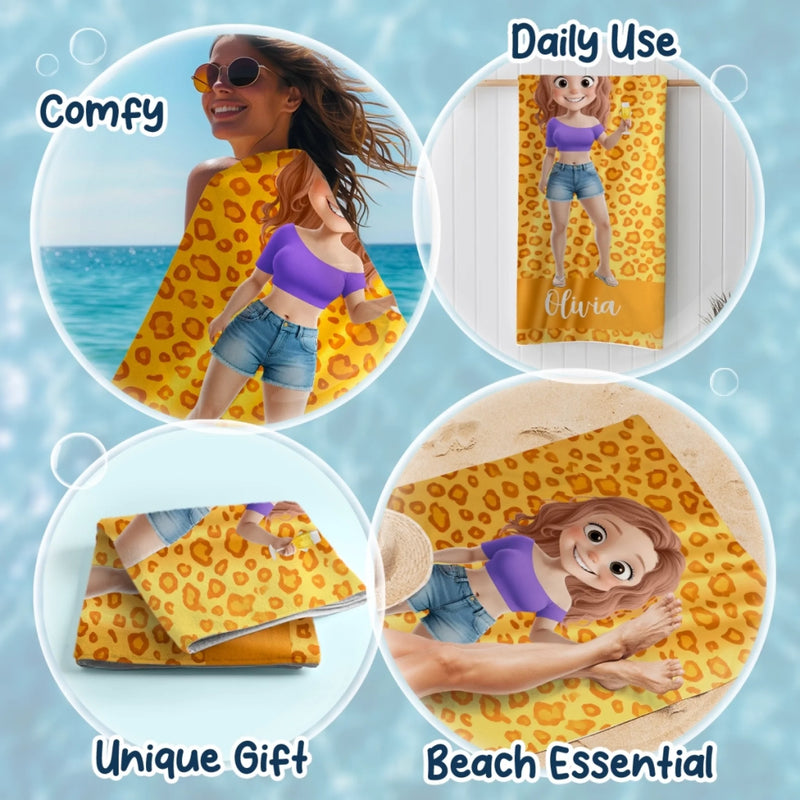 Personalized Beach Towel – Travel Gifts For Women, Best Friends – Sun, Sand, And Sips