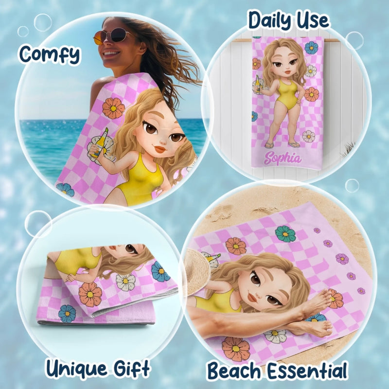 Personalized Beach Towel – Travel Gifts For Women, Best Friends – Tropical Vibes All Day