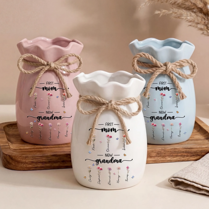 Personalized Ribbon Flower Vase – Gifts For Grandma, Mom – Her Love Bloomed Into Generations