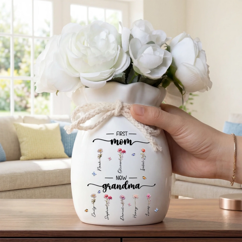 Personalized Ribbon Flower Vase – Gifts For Grandma, Mom – Her Love Bloomed Into Generations