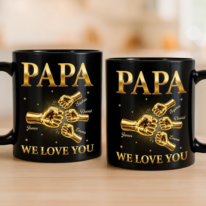 Personalized Black Mug - Birthday Gifts For Dad, Grandpa - The Strength Behind The Family