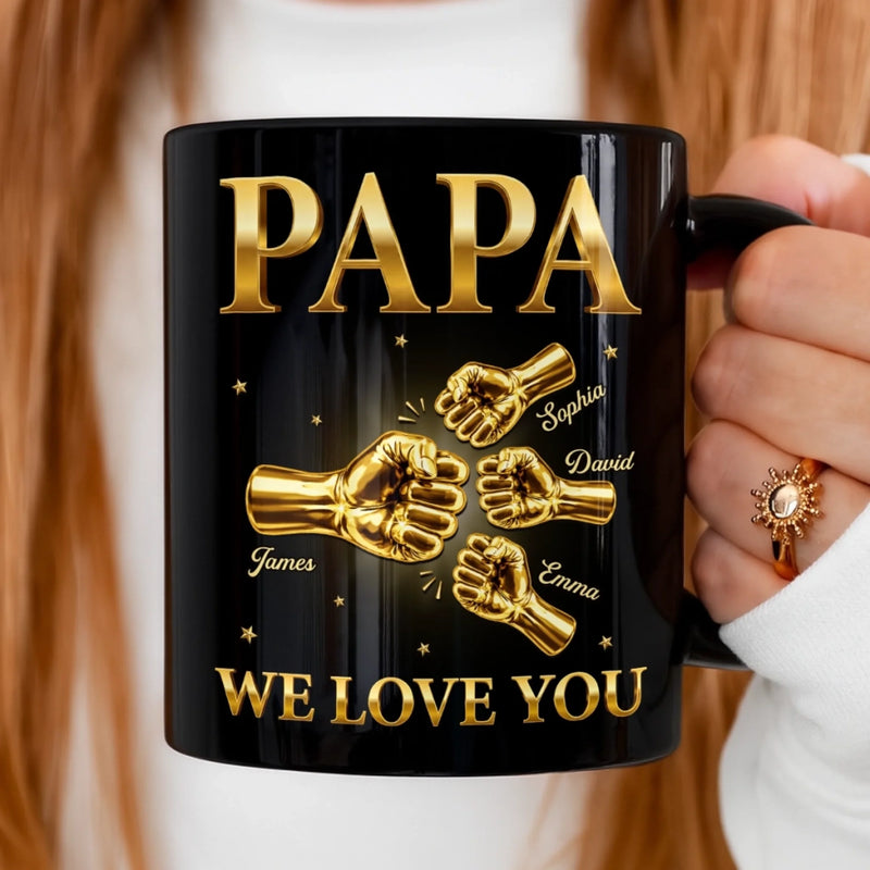 Personalized Black Mug - Birthday Gifts For Dad, Grandpa - The Strength Behind The Family