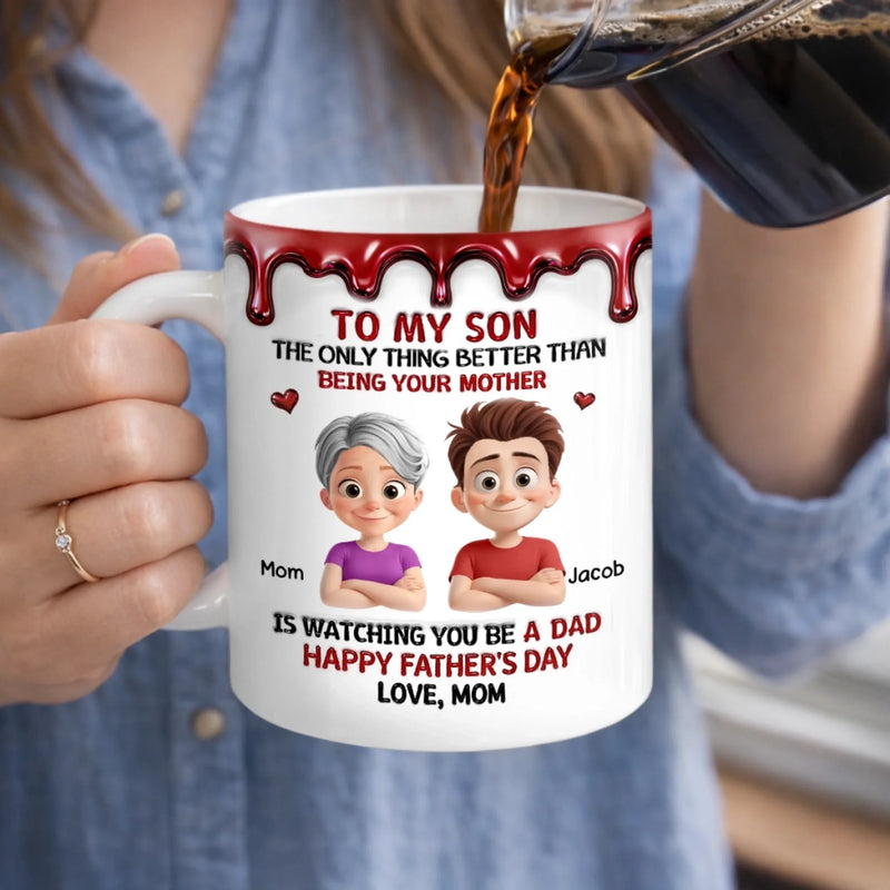 Personalized 3D Inflated Effect Printed Mug - Father's Day Gifts For Son - Raised A Great Dad