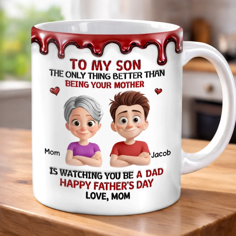 Personalized 3D Inflated Effect Printed Mug - Father's Day Gifts For Son - Raised A Great Dad