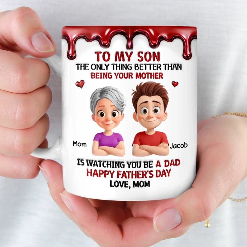 Personalized 3D Inflated Effect Printed Mug - Father's Day Gifts For Son - Raised A Great Dad