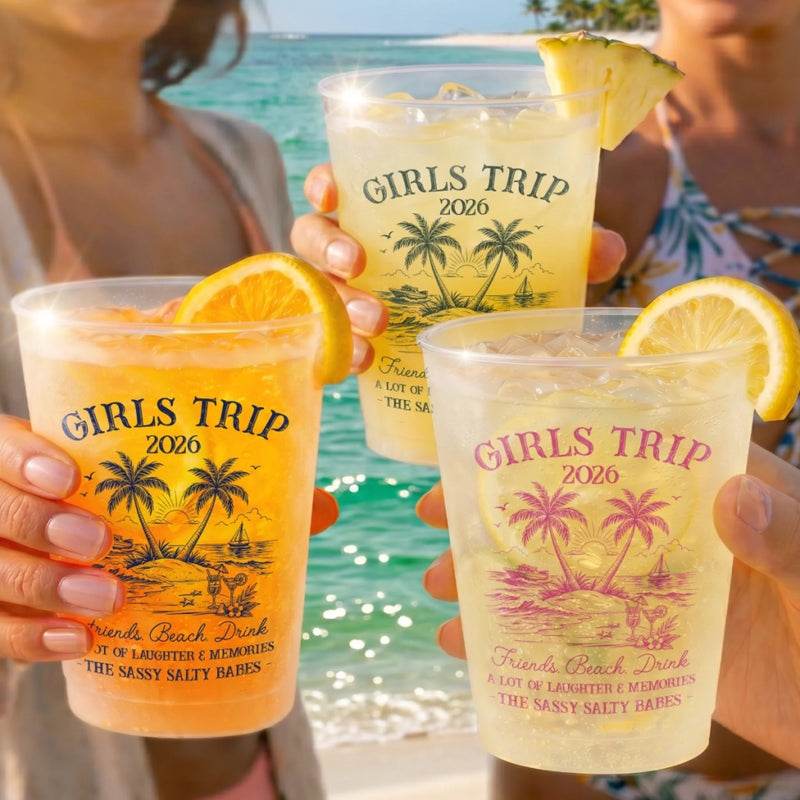 Personalized Party Cups – Summer Vacation And Travel Gifts For Best Friends, Family – Hello Summer Vibes