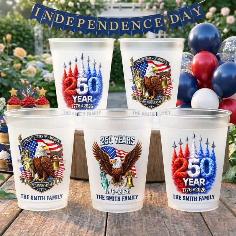 Personalized America 250th Anniversary Party Plastic Cups – Gifts For Family – Proud American Roots