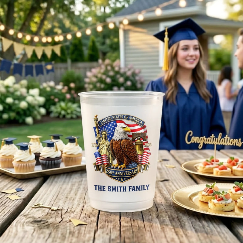 Personalized America 250th Anniversary Party Plastic Cups – Gifts For Family – Proud American Roots