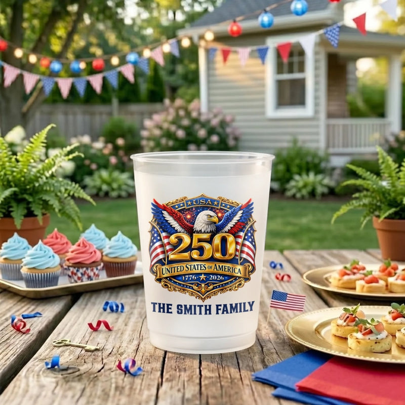 Personalized America 250th Anniversary Party Plastic Cups – Gifts For Family – United We Stand