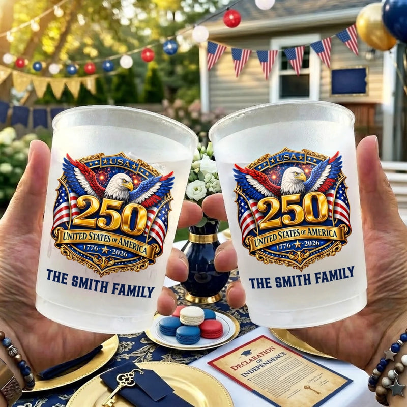 Personalized America 250th Anniversary Party Plastic Cups – Gifts For Family – United We Stand