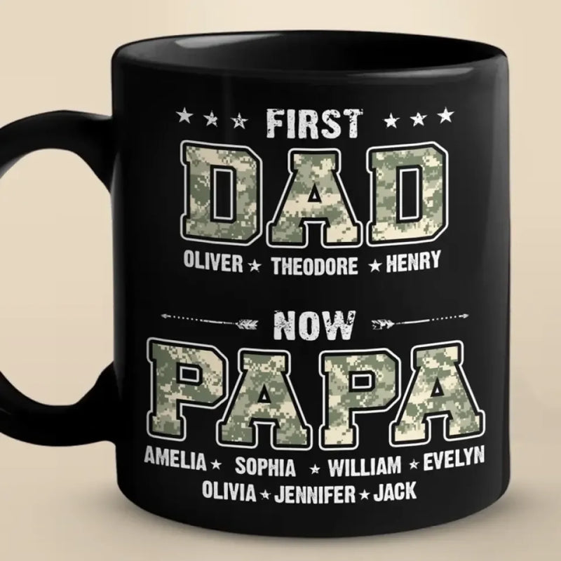 Personalized Black Mug – Birthday Gifts For Grandpa, Dad – First Dad, Now Papa