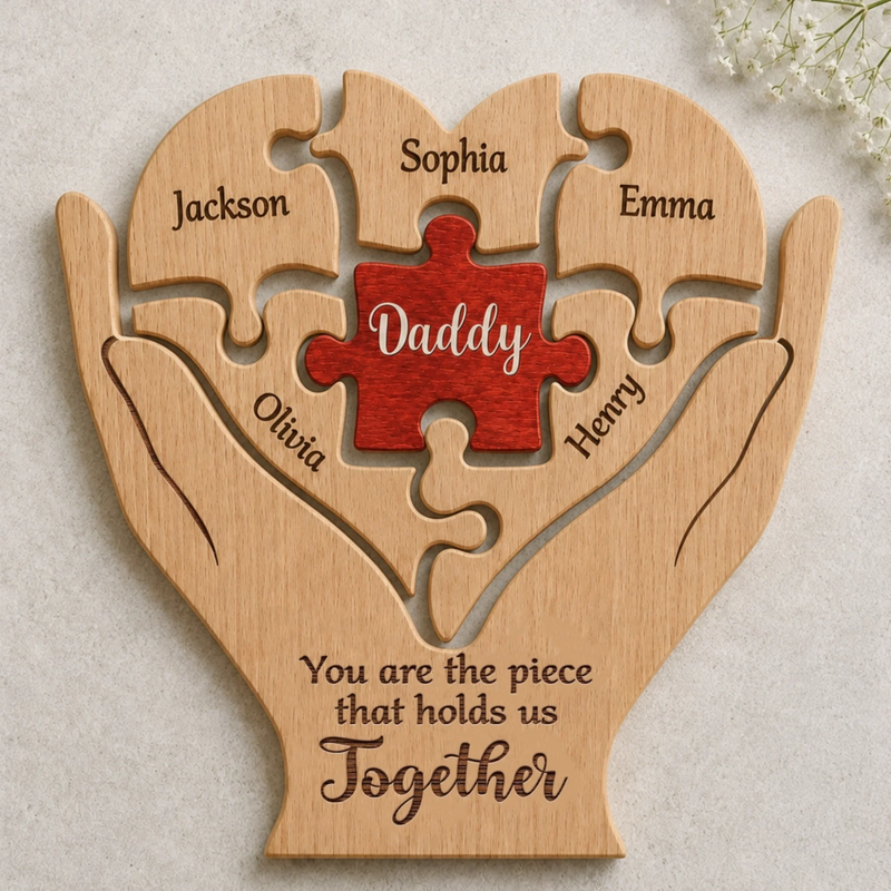 Personalized Shaped Wooden Art Puzzle – Gifts For Dad, Grandpa – Dad Makes Life Feel Complete