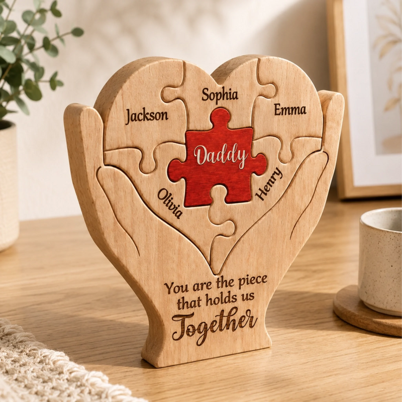 Personalized Shaped Wooden Art Puzzle – Gifts For Dad, Grandpa – Dad Makes Life Feel Complete