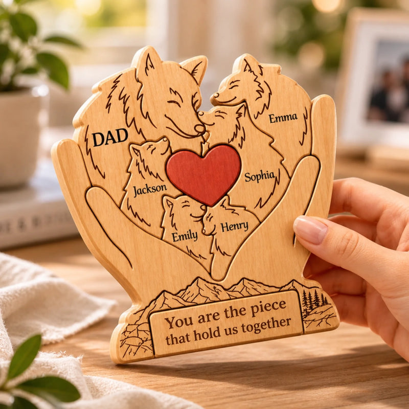 Personalized Shaped Wooden Art Puzzle – Gifts For Dad, Grandpa – Family First, Pack Forever