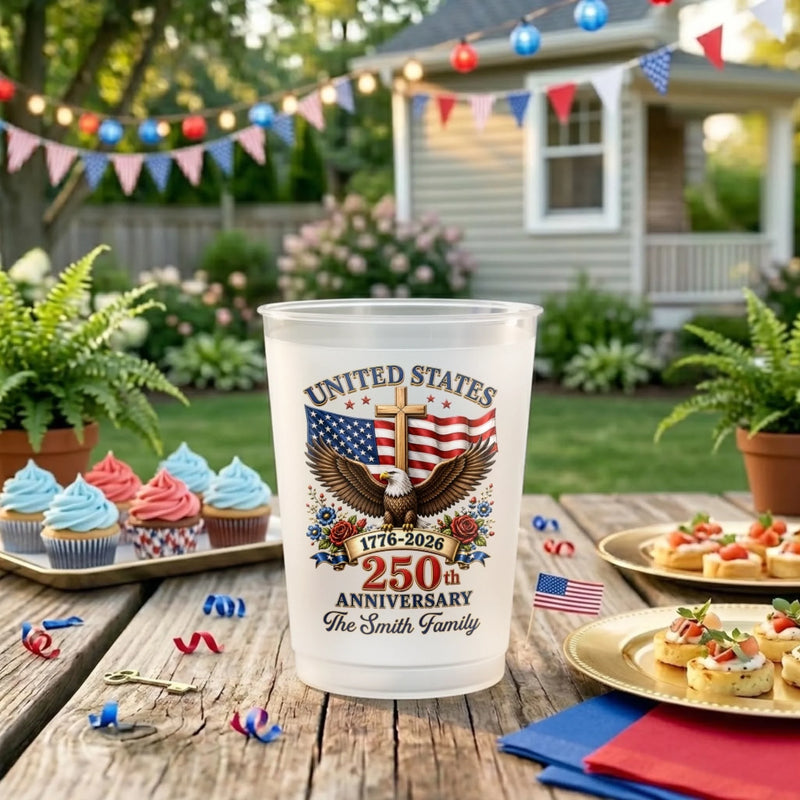Personalized America 250th Anniversary Party Plastic Cups – Gifts For Family – Raise A Cup To Our Legacy