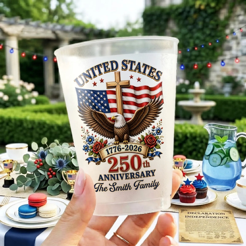 Personalized America 250th Anniversary Party Plastic Cups – Gifts For Family – Raise A Cup To Our Legacy