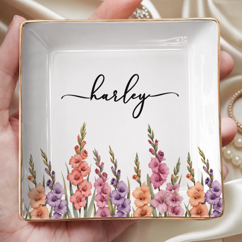 Personalized Full-Print Jewelry Dish – Gifts For Women, Besties, Sisters – Chic Floral Keepsake