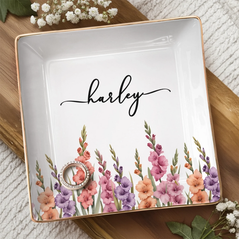 Personalized Full-Print Jewelry Dish – Gifts For Women, Besties, Sisters – Chic Floral Keepsake