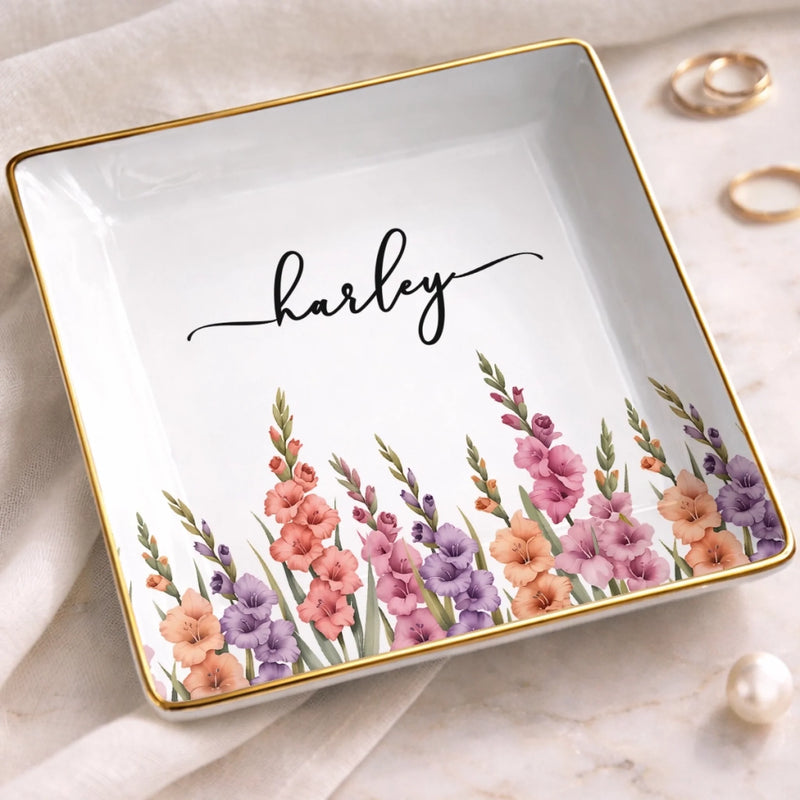 Personalized Full-Print Jewelry Dish – Gifts For Women, Besties, Sisters – Chic Floral Keepsake