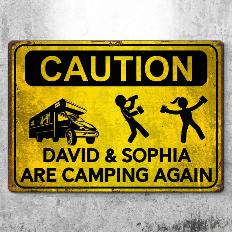 Personalized Home Decor Metal Sign – Birthday Gifts For Campers – Camping Caution