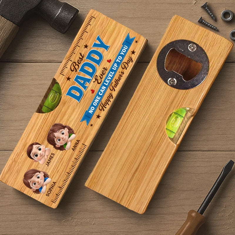 Personalized Wooden Bottle Opener With Built-in Spirit Level – Father's Day Gifts For Grandpa, Dad – Forever Grateful For Dad