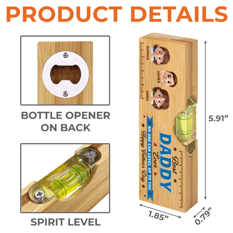 Personalized Wooden Bottle Opener With Built-in Spirit Level – Father's Day Gifts For Grandpa, Dad – Forever Grateful For Dad