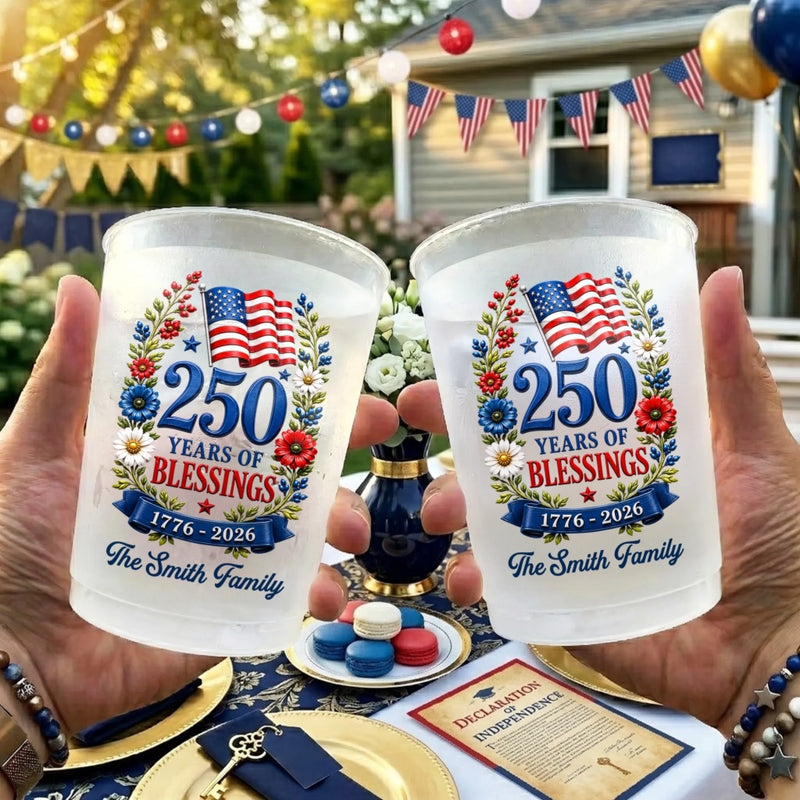 Personalized America 250th Anniversary – Party Plastic Cups – Gifts For Family – Land Of The Free Cheers