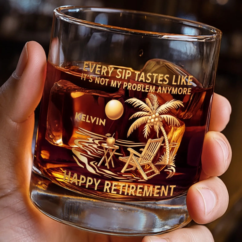 Personalized Whiskey Glass – Retirement Gifts For Women, Men – Goodbye Tension Hello Pension