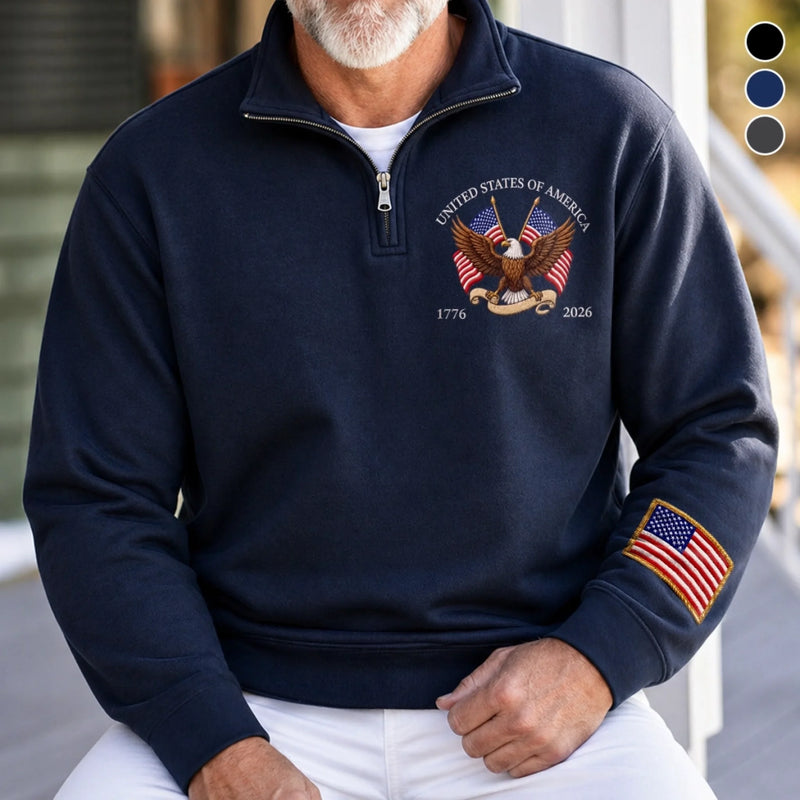 Personalized America 250th Anniversary – Unisex Quarter Zip Sweatshirt – Gifts For Grandpa, Dad – Timeless USA Spirit