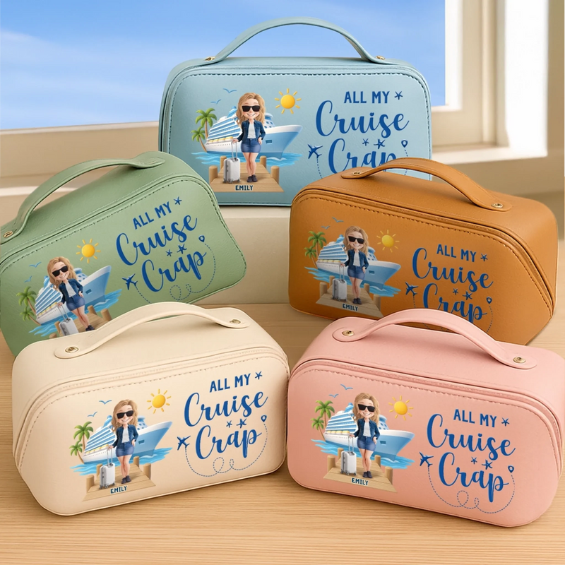 Personalized PU Leather Travel Toiletry Bag – Vacation Gifts For Women – Cruise Queen Kit