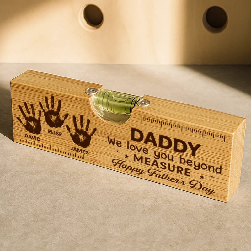 Personalized Wooden Bottle Opener With Built-in Spirit Level – Father's Day Gifts For Grandpa, Dad – Dad’s Love Leads The Way