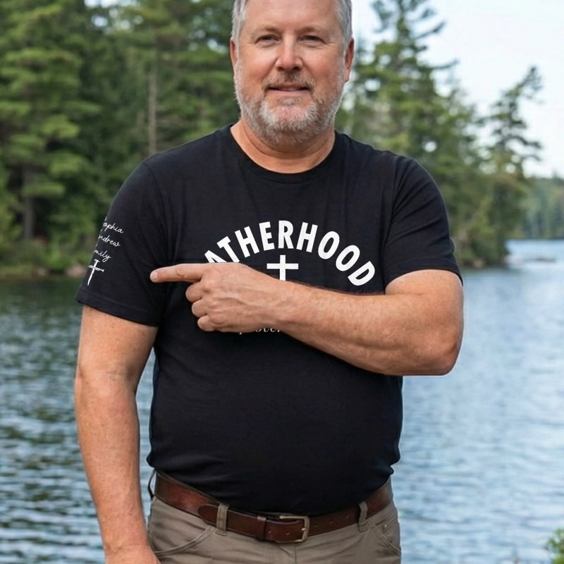 Personalized T-Shirt With Sleeve Design – Gifts For Dad – Fatherhood Is Kingdom Work