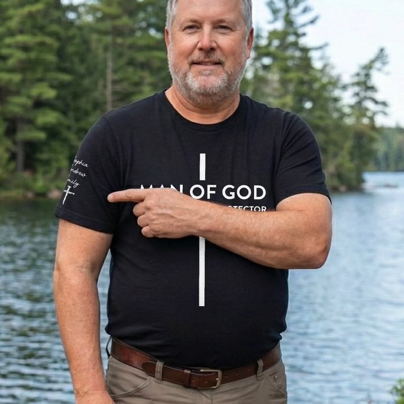 Personalized T-Shirt With Sleeve Design – Gifts For Dad – Man Of God
