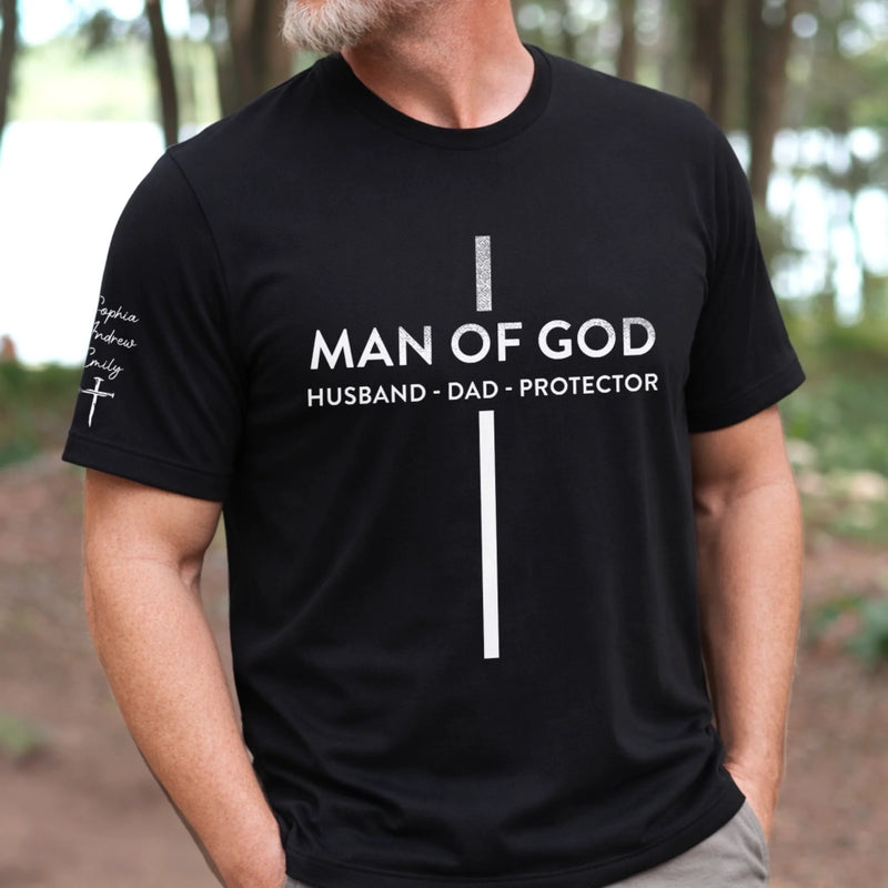 Personalized T-Shirt With Sleeve Design – Gifts For Dad – Man Of God