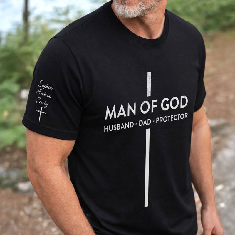 Personalized T-Shirt With Sleeve Design – Gifts For Dad – Man Of God