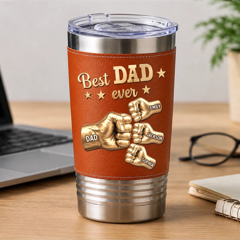 Personalized Printed Leather Tumbler – Gifts For Dad, Grandpa – Forever Thankful For Dad