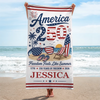 Personalized America 250th Anniversary – Beach Towel – Travel Gifts For Family Members – Born Free, Beach Bound