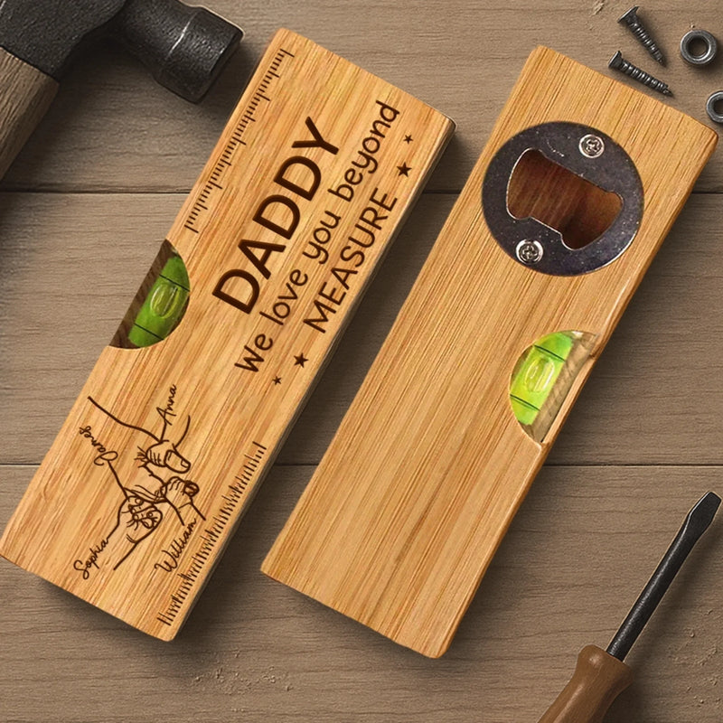 Personalized Wooden Bottle Opener With Built-in Spirit Level – Gifts For Grandpa, Dad – Dad Is Always The Answer