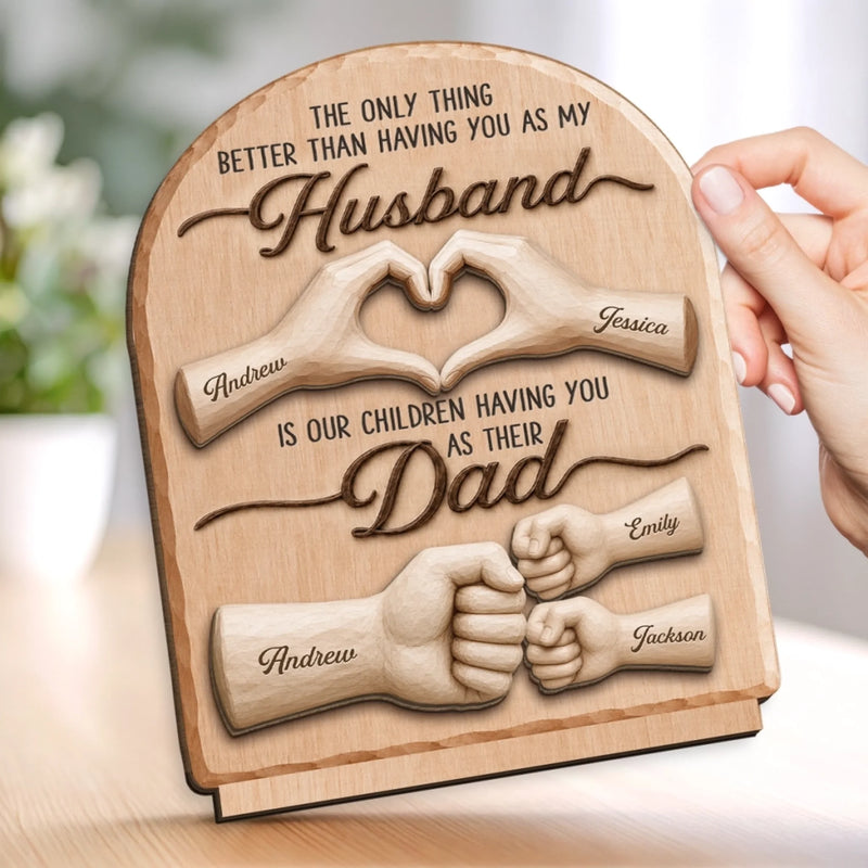 Personalized 2-Layered Wooden Plaque – Gifts For Dad, Grandpa – Home Feels Better With Dad