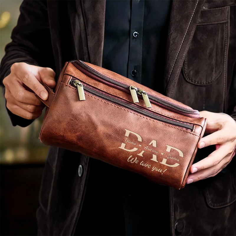 Personalized Leather Toiletry Bag – Father’s Day Gift For Dad – We Love You
