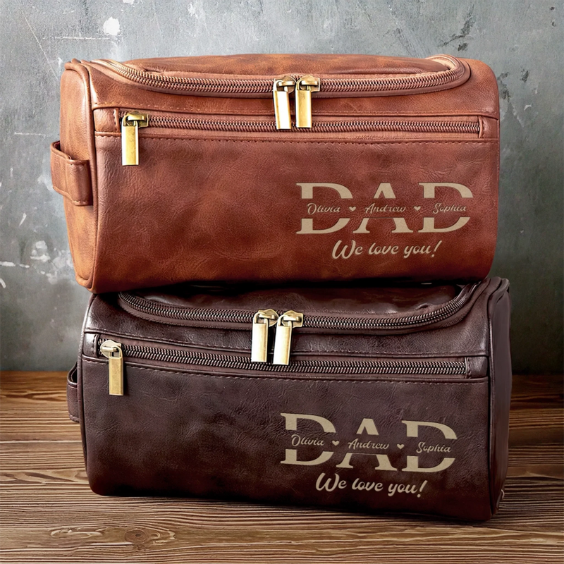 Personalized Leather Toiletry Bag – Father’s Day Gift For Dad – We Love You