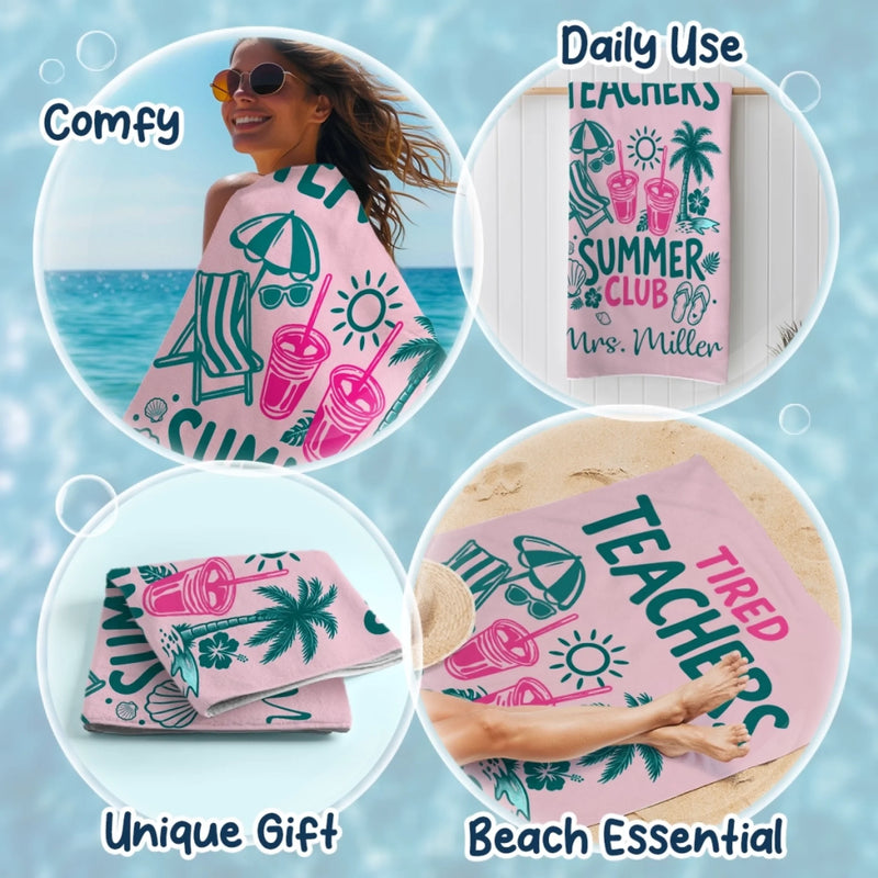 Personalized Beach Towel – Travel Gifts For Teachers – Tired Teacher Summer Club
