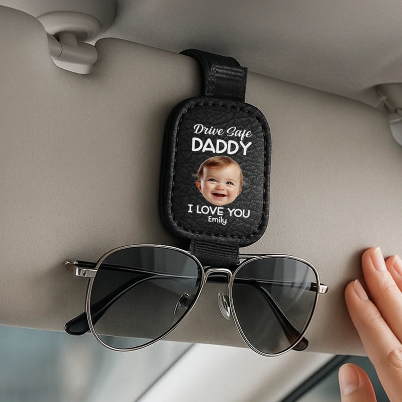 Personalized Photo Leather Car Visor – Gifts For Dad, Grandpa – Drive Safe Daddy, Love Always