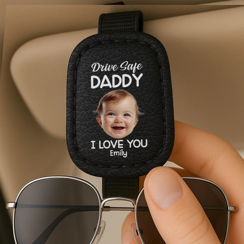 Personalized Photo Leather Car Visor – Gifts For Dad, Grandpa – Drive Safe Daddy, Love Always