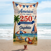 Personalized America 250th Anniversary – Beach Towel – Travel Gifts For Family Members – United By Freedom And Pride