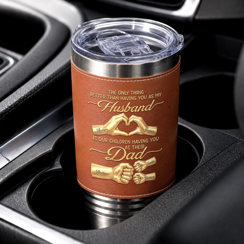 Personalized Printed Leather Tumbler – Birthday Gifts For Him, Husband – Forever Grateful For Dad