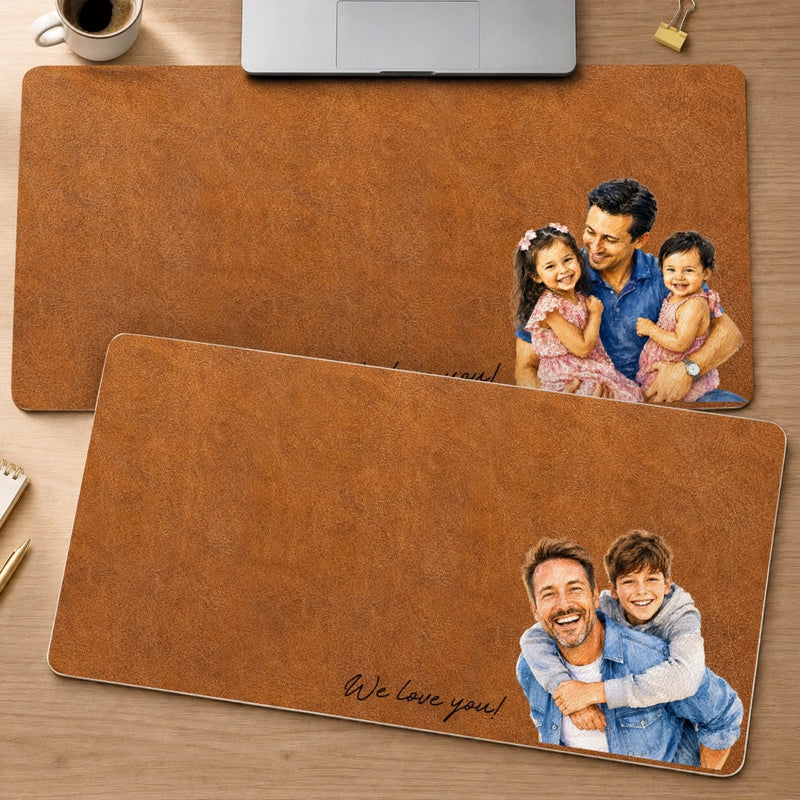 Personalized Photo Desk Mat – Gifts For Dad, Grandpa – Love Became A Family