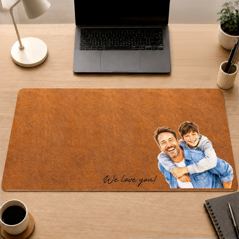 Personalized Photo Desk Mat – Gifts For Dad, Grandpa – Love Became A Family