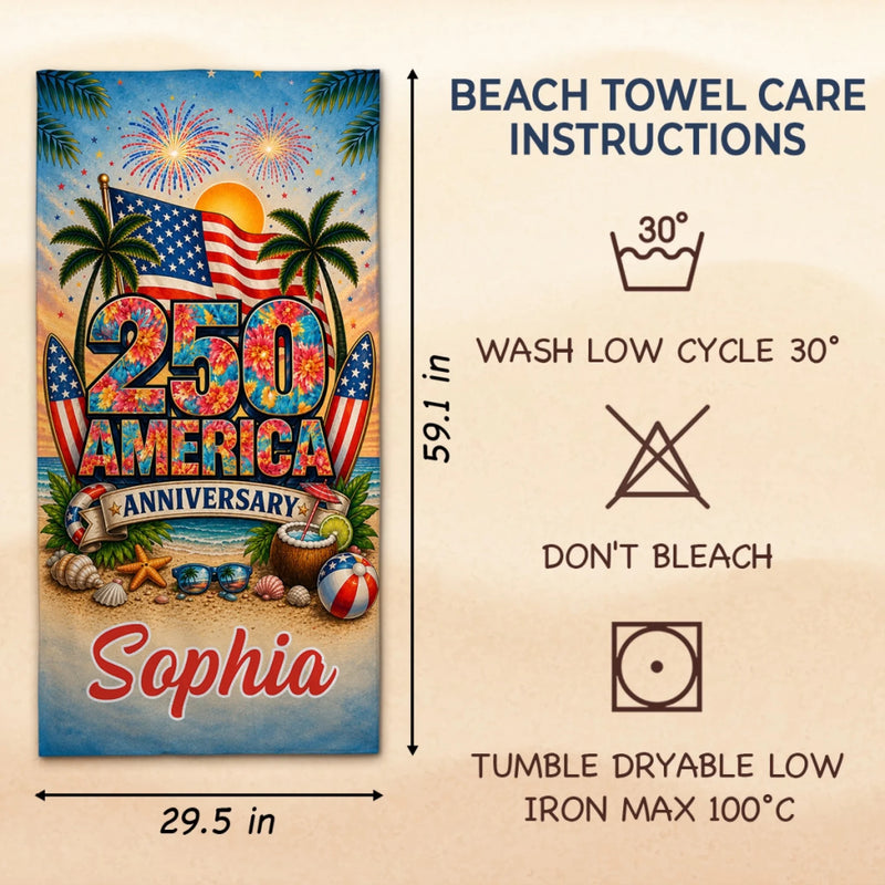 Personalized America 250th Anniversary – Beach Towel – Vacation Gifts For Family – Stars Stripes Freedom Forever