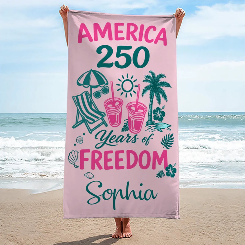 Personalized America 250th Anniversary – Beach Towel – Vacation Gifts For Family – 250 Years Standing Strong